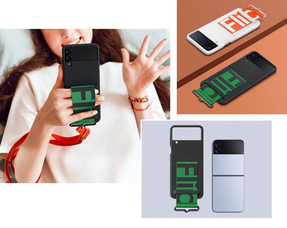 Kryt na mobil Samsung Galaxy Z Flip4 Silicone cover with strap biely