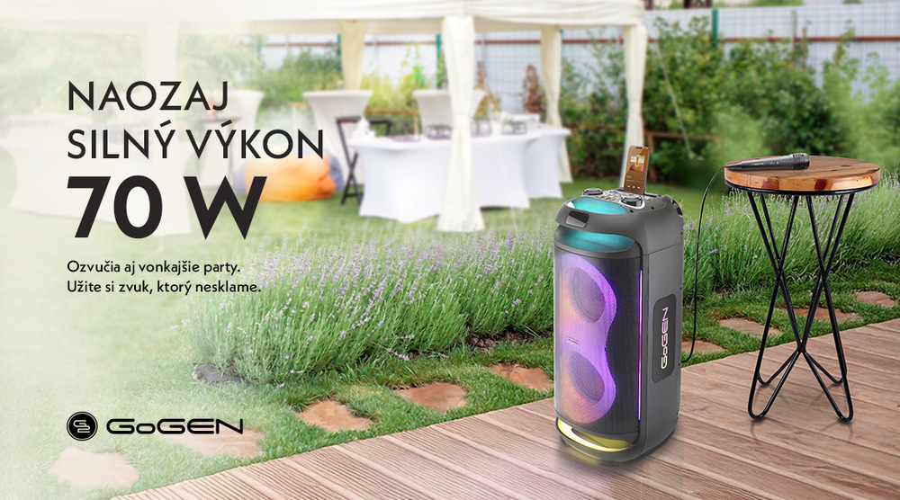 Party reproduktor GoGEN Partee na záhradné party, popis 70W výkonu