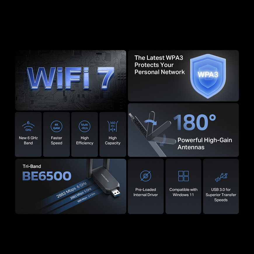 Wi-Fi adaptér Mercusys MA37BEH, BE6500 High Gain Wi-Fi 7 čierny Wi-Fi adaptér Mercusys MA37BEH, BE6500 High Gain Wi-Fi 7″ width=