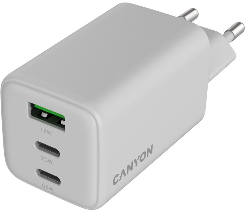 Nabíjačka do siete Canyon GaN 2xUSB-C/1xUSB-A 65 W - biela