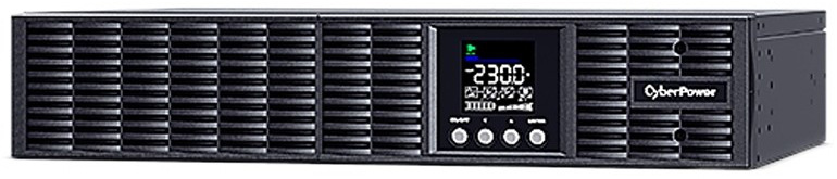 Záložný zdroj CyberPower Professional Advanced OnLine S 1000VA/900W,2U čierny Na obrázku je čierny rackový UPS zdroj CyberPower v nízkom 2U prevedení. Predný panel tvorí široká ventilačná mriežka, uprostred malý LCD displej s hodnotou 230,0 a pod ním štyri ovládacie tlačidlá. Vpravo je logo CyberPower a celé zariadenie pôsobí profesionálne a robustne na serverové použitie.