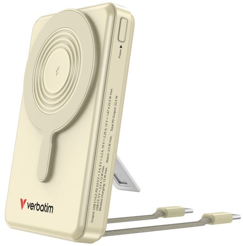 Bezdrôtová magnetická powerbanka Verbatim Charge 'n' Go C+C s displejom a výkonom 10000 mAh