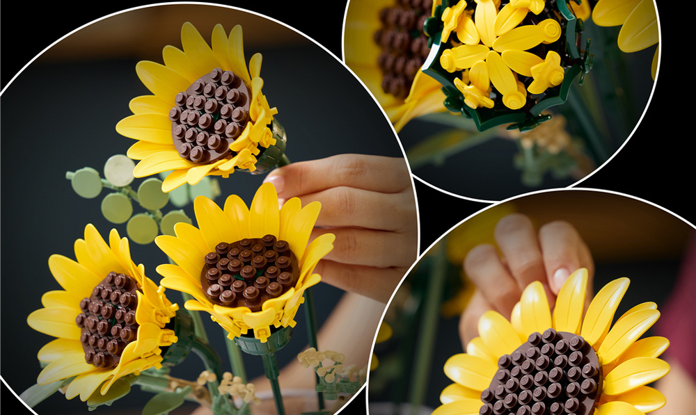 Stavebnica LEGO® Botanicals 11502 Kytice slunečnic Slnečnice môžete vystaviť samostatne alebo ich kombinovať s ďalšími modelmi z botanickej kolekcie LEGO.