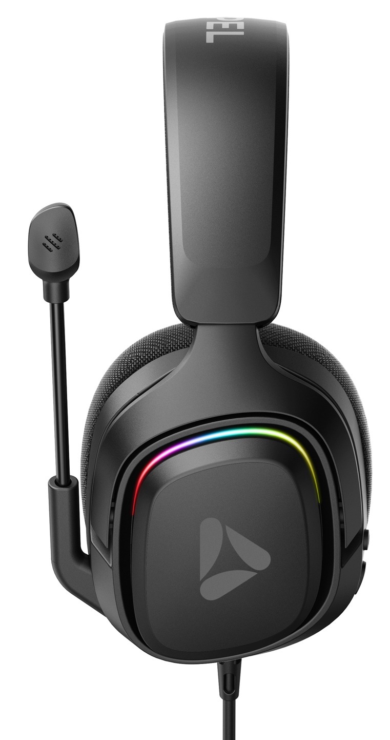 Headset DISPEL GH520B čierny Pohľad zboku na čierne herné slúchadlá Dispel s polohovateľným mikrofónom a RGB podsvietením