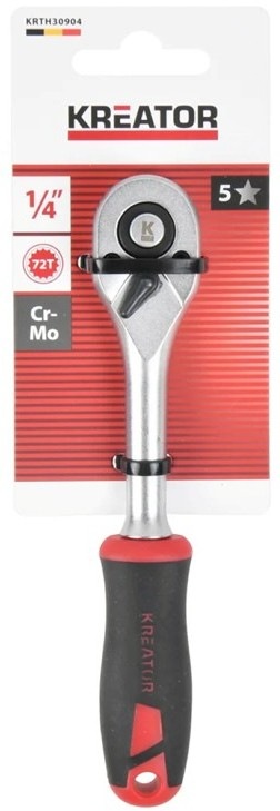 Račňa Kreator KRTH30904 1/4" 72T s tlačidlom na uvoľnenie nástavcov a prepínacou páčkou