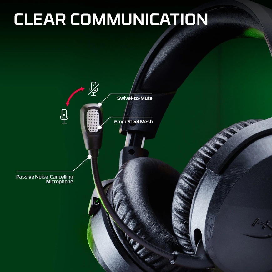 Headset HyperX CloudX Stinger 3 Wireless for Xbox čierny Výklopný mikrofón headsetu HyperX CloudX Stinger 3 Wireless s funkciou otočením stlmiť a pasívnym potlačením hluku