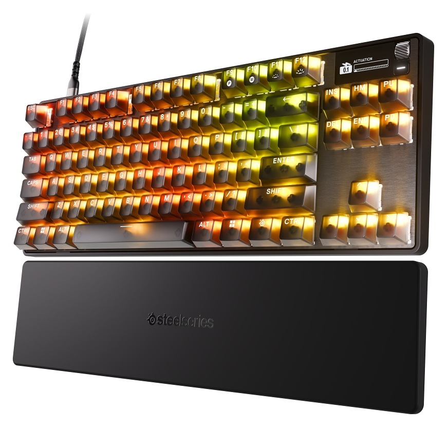 Klávesnica SteelSeries Apex Pro TKL Gen 3 Steel - US čierna Herná klávesnica SteelSeries Apex Pro TKL Gen 3 Steel s priesvitnými krytkami a opierkou zápästia