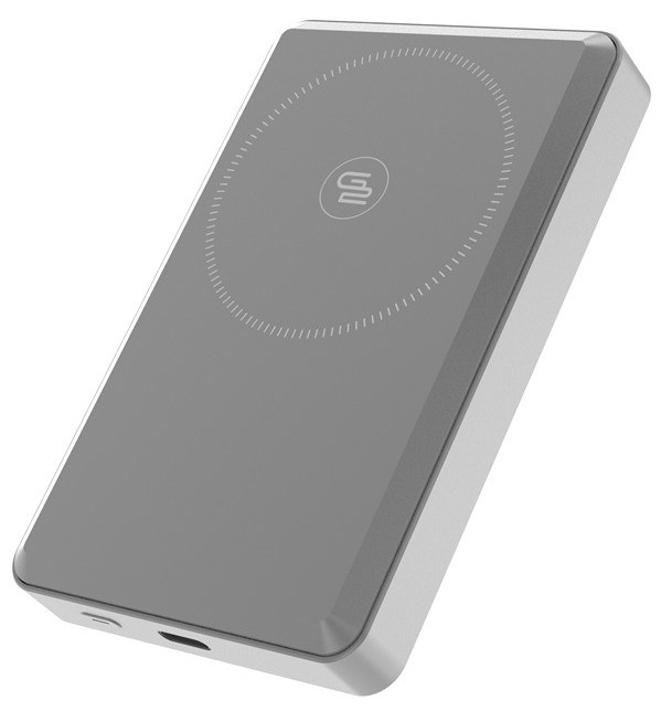 Magnetická powerbanka GoGEN 10000 mAh s bezdrôtovým nabíjaním typu MagSafe a Qi2 v šedej farbe