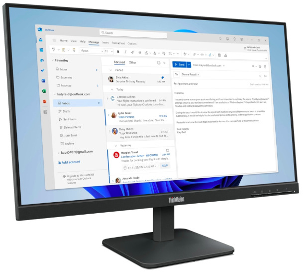 Monitor Lenovo ThinkVision S24-4e čierny Monitor Lenovo ThinkVision S24-4e so stojanom pri pohľade zľava