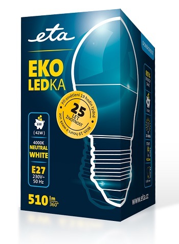 LED žiarovka ETA EKO LEDka mini globe 6W, E27, neutrálna biela Žiarovka ETAG45W6NW01, úspora
