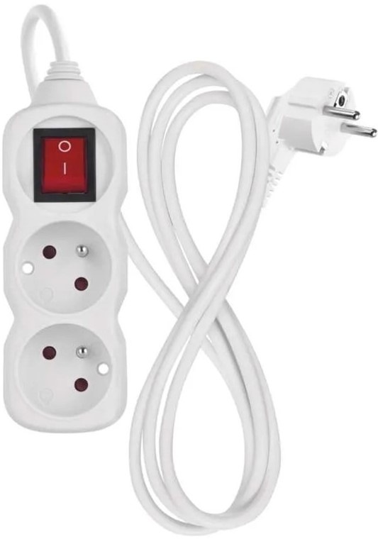 Kábel predlžovací EMOS 2 x zásuvka, vypínač, 1,4 m - biely