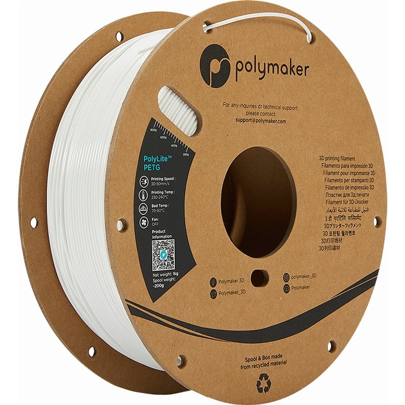Tlačová struna (filament) Polymaker PolyLite PETG, 1,75 mm, 1 kg biely