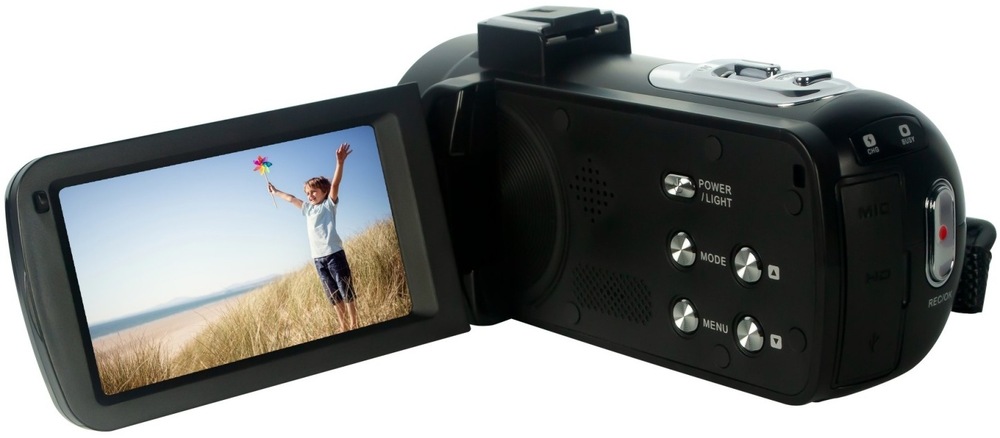 Videokamera AgfaPhoto Realimove CC2700 čierna Zadná strana videokamery AgfaPhoto CC2700 s ovládacími tlačidlami Mode a Menu.