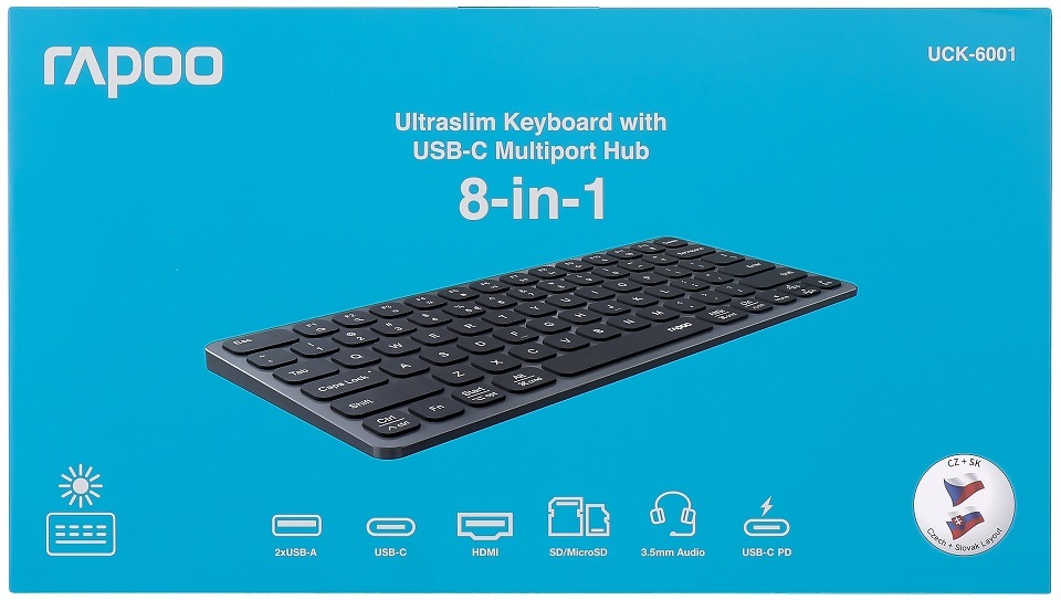 Klávesnica Rapoo UCK-6001 s USB-C multiport hubem 8v1, CZ/SK layout sivá Klávesnica Rapoo UCK-6001 s USB-C multiport hubem 8v1, CZ/SK layout sivá
