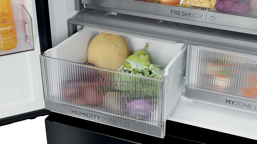 Americká chladnička Haier HFKR7819DNGB čierna/sklo zásuvka humidity zone v čiernej chladničke french door haier HFKR7819DNGB