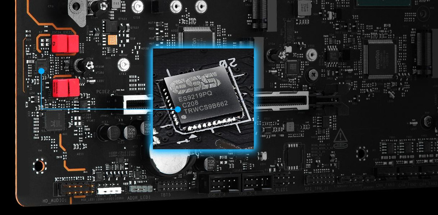 Detail DAC prevodníka Sabre na základnej doske ASRock Z890 TAICHI LITE