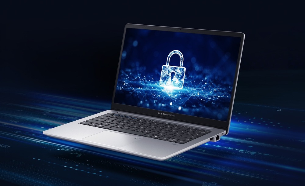 Notebook Asus ExpertBook P1 sivý Bezpečnosť znázornená zámkom na obrazovke notebooku Asus ExpertBook P1