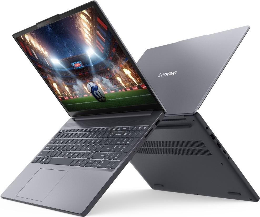 Notebook Lenovo IdeaPad Slim 3 15IPH11 sivý Dva roztvorené laptopy IdeaPad Slim 3 s viditeľnými portami na oboch stranách počítača