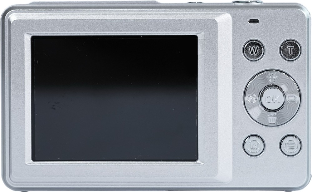 Zadná strana kompaktného fotoaparátu Yashica DigiPix 100 s displejom a ovládacími tlačidlami