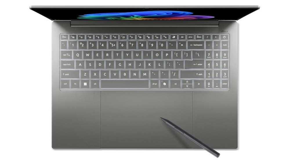 Pohľad zhora na klávesnici noteobooku Acer Swift 16 AI (SF16-71T-92X4) so ​​stylusom