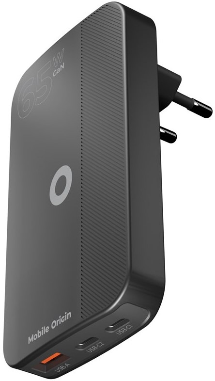 Nabíjačka do siete Mobile Origin Slim 2xUSB-C/1x USB-A 65W GaN III - čierna