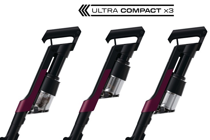 zásobník tyčového vysávača hoover HF210HXP 011 stláča prach a šetrí miesto