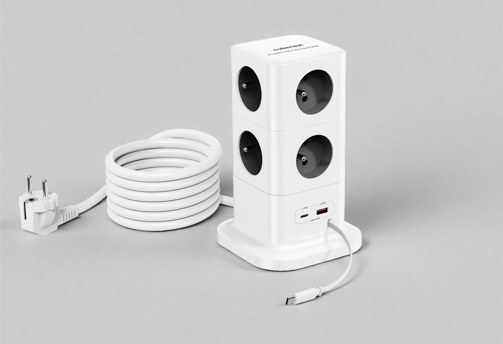 Rozbočovacia zásuvka Cubenest PowerCube 8xAC, PD 65W, 2xC,1xA, 3m kabel sivá/biela Rozbočovacia zásuvka Cubenest poskytuje 2 USB-C a 1 USB-A