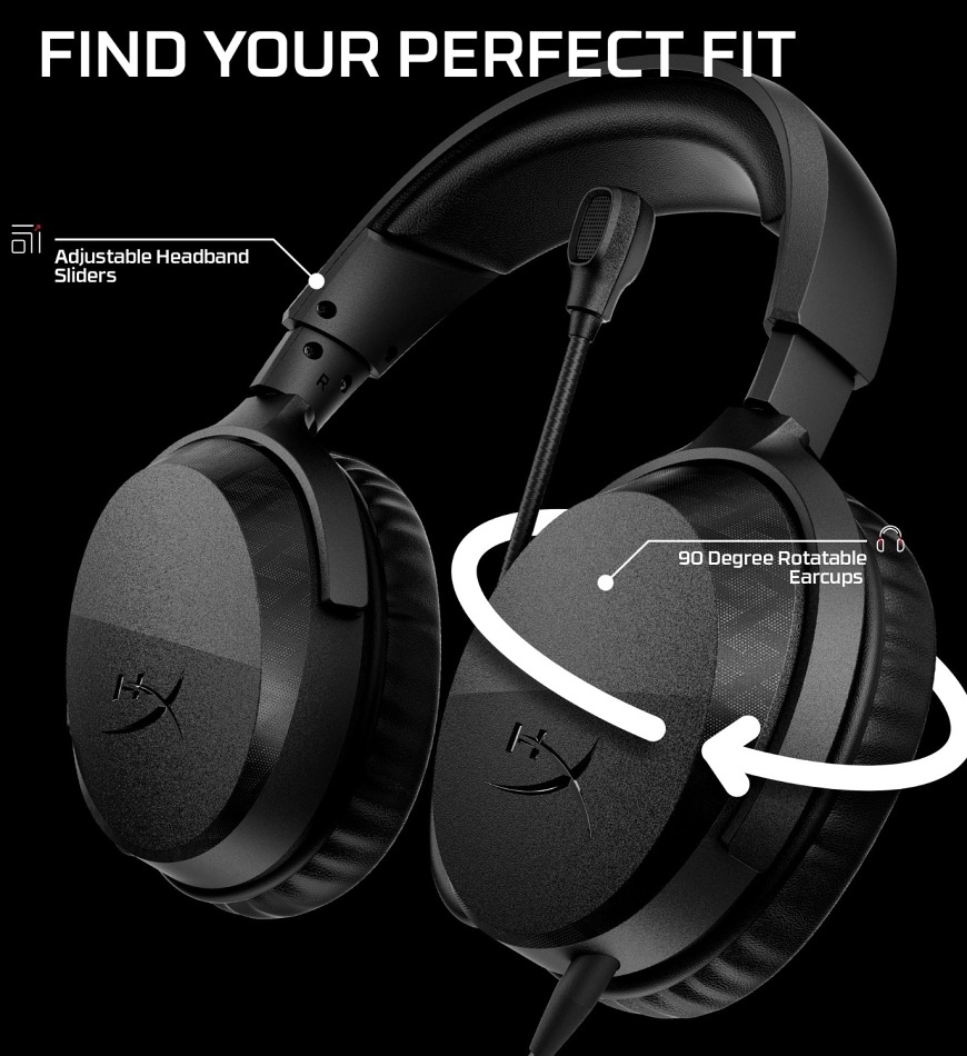 Headset HyperX Cloud Stinger 3 Wired čierny Nastaviteľný hlavový most a otočné náušníky headsetu HyperX Cloud Stinger 3 Wired pre presné usadenie
