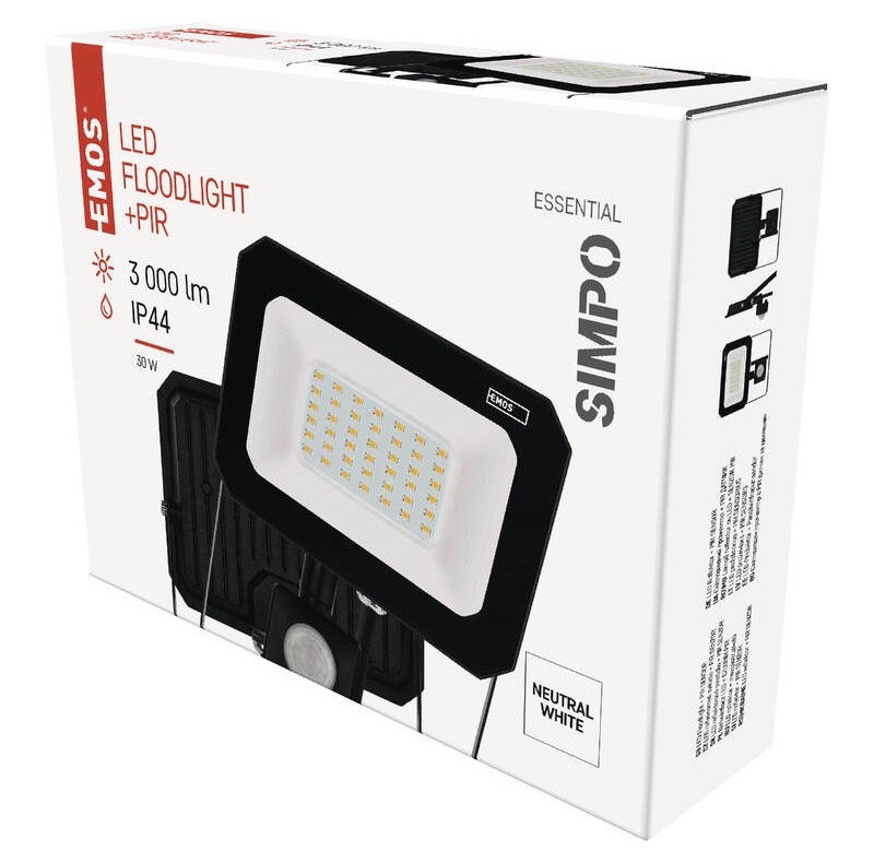 Reflektor EMOS SIMPO 30W 3000LM IP44 NW PIR čierny Reflektor EMOS SIMPO 30W 3000LM IP44 NW PIR - čierny