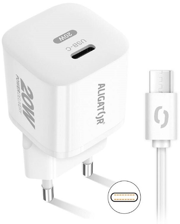 Nabíjačka do siete Aligator Power Delivery 20W, USB-C + USB-C kábel biela