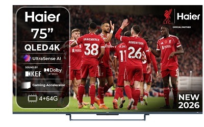 Televízia Haier H75S90GUX s futbalistami na displeji