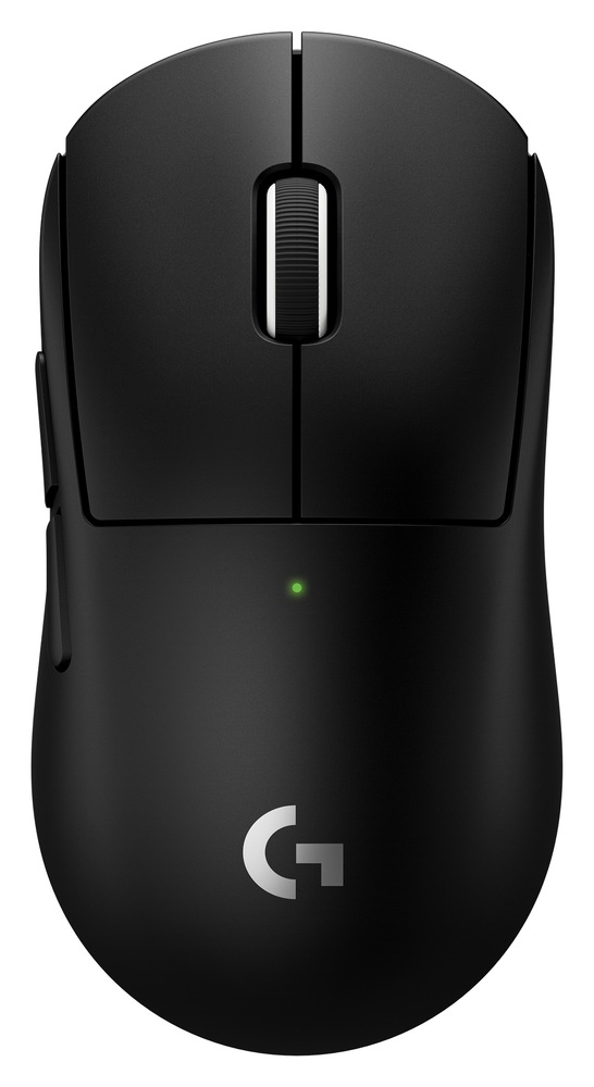 Myš Logitech G PRO X Superlight 2c SE v čiernom prevedení pri pohľade zhora s logom Logitech G a stavovou LED