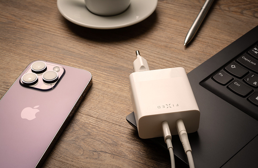 Nabíjačka do siete FIXED 2x USB-C, podpora PD, 65W biela Nabíjačka do siete FIXED 2x USB-C, podpora PD, 65W - biela