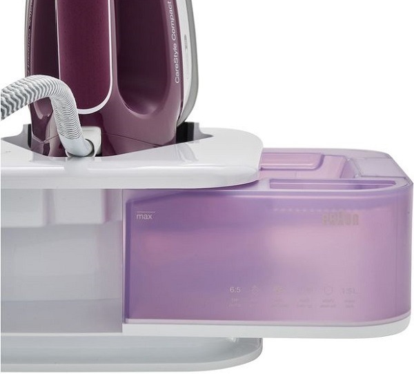 Žehliaci systém Braun CareStyle Compact Pro IS2577.VI biely/fialový Žehliaci systém Braun IS2577.VI CareStyle Compact Pro a detail na základňu