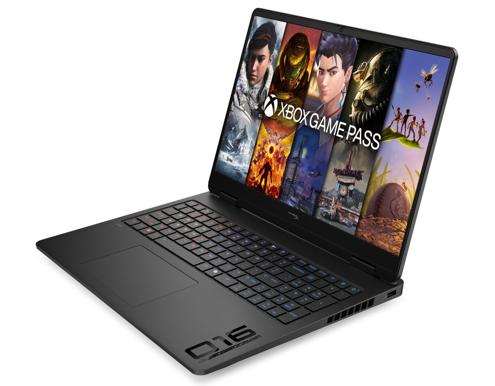 Notebook HyperX OMEN 16-am2070ncx + Game Pass predplatné na 2 mesiace čierny Otvorený a zapnutý notebook HyperX OMEN 16-am2000ncx otočený doľava