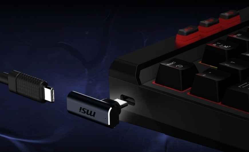Klávesnica MSI Strike Pro Wireless Silent, CZ layout čierna Detail pripojenia klávesnice MSI Strike Pro Wireless Silent