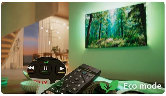 Televízia Philips 43PQS7801 s diaľkovým ovládačom a aktivovaným úsporným Eco režimom