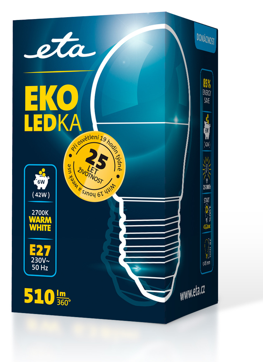 LED žiarovka ETA EKO LEDka mini globe 6W, E27, teplá biela žárovka ETAG45W6WW01 LED