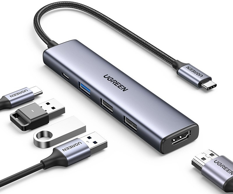 UGREEN USB-C/USB-C, 3×USB, HDMI, strieborná