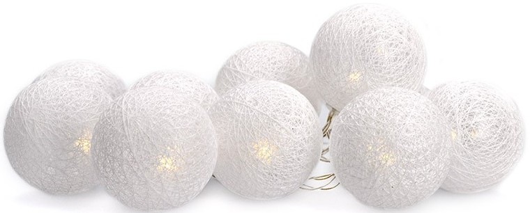 Vianočné osvetlenie Solight reťaz - guľa bavlnené, 10LED, 1m, 2x AA, IP20
