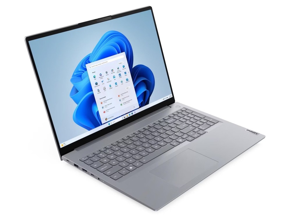 Notebook Lenovo ThinkBook 16 G9 AHP sivý Otvorený a zapnutý notebook Lenovo ThinkBook 16 G9 otočený doprava