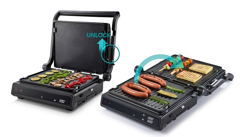 Gril Hisense HCG1600DBT čierny Kontaktný gril Hisense HCG1600DBT, 180 ° otvorené grilovanie