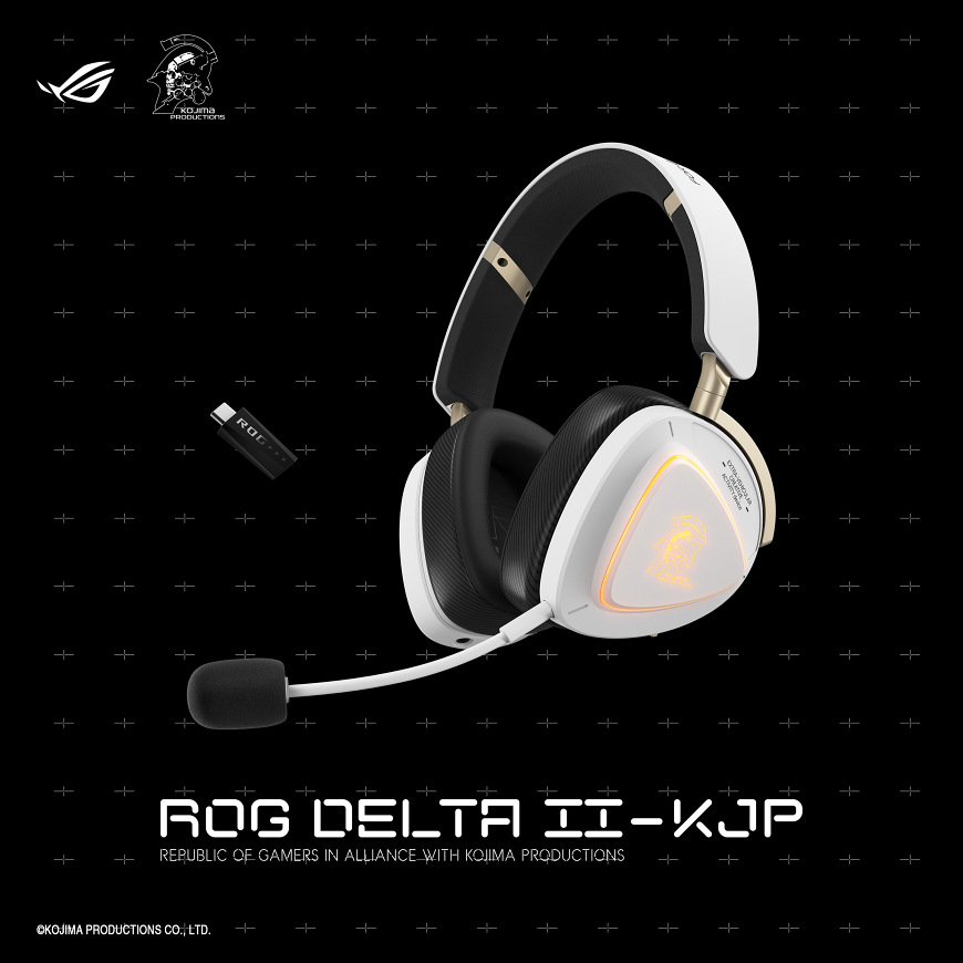 Headset Asus ROG Delta II-KJP biely Herný headset Asus ROG Delta II-KJP s USB bezdrôtovým prijímačom na tmavom pozadí