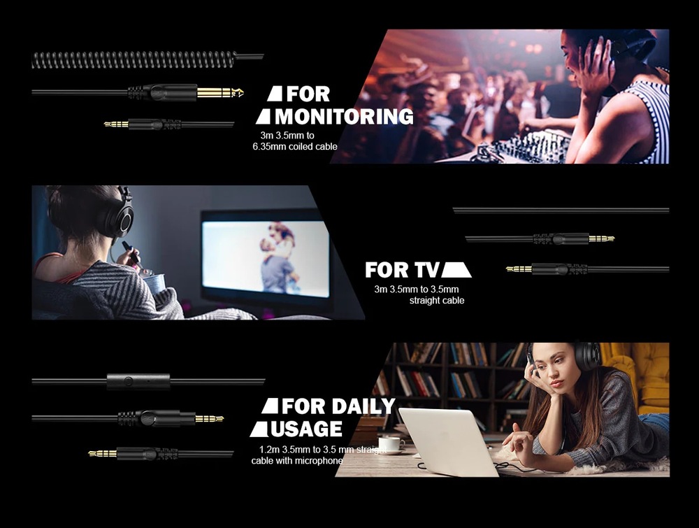 Slúchadlá OneOdio Monitor 60, profesionálne slúchadlá s Hi-Res Audio modrá Použitie rôznych káblov k slúchadlám OneOdio Monitor 60 pri monitoringu, sledovaní TV a bežnom počúvaní