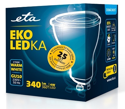 LED žiarovka ETA EKO LEDka bodová 4W, GU10, teplá biela žárovka ETAGU10W4WW01 LED