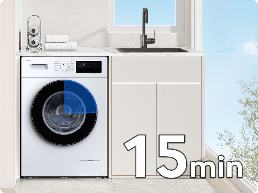 Práčka Samsung WW80FG3M05AWLF biela Práčka Samsung WW80FG3M05AWLF - označená štvrtina práčky - rýchly 15-minútový program
