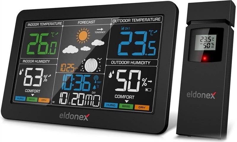 Meteostanica Eldonex WeatherCheck EWS-1010 zobrazuje počasie, čas, dátum aj namerané hodnoty