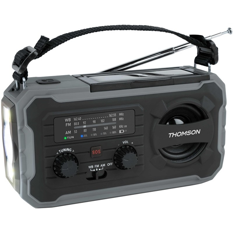 Multifunkčné rádio Thomson s FM aj AM príjmom, režim SOS, kapacita batérie 8 000 mAh
