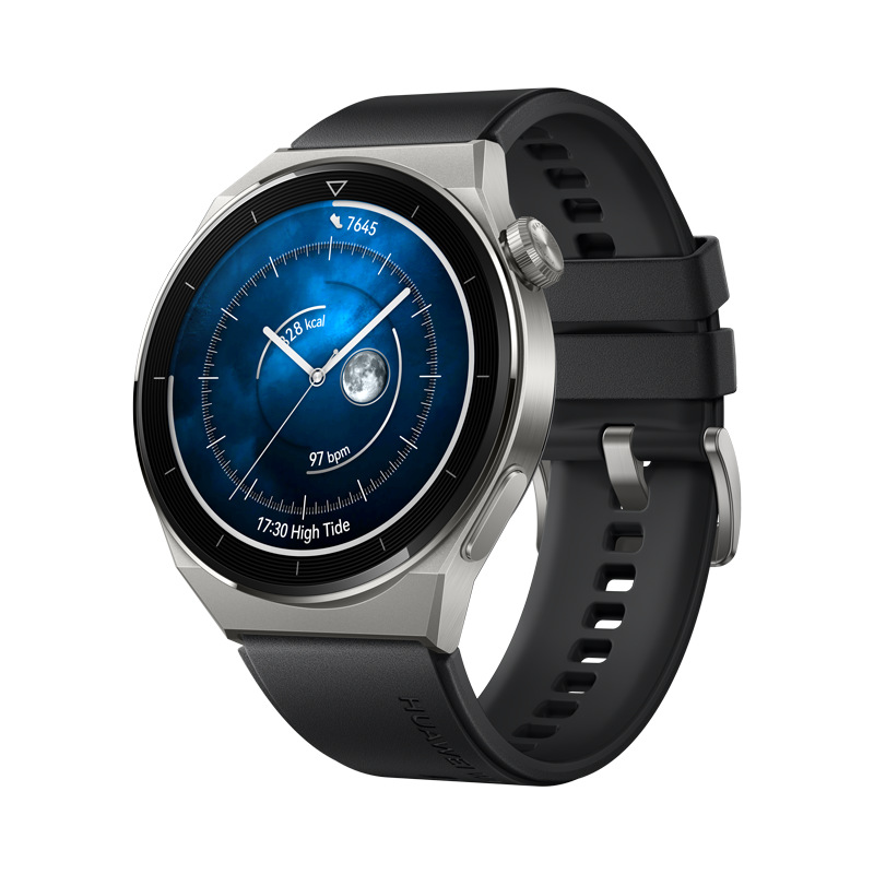 Inteligentné hodinky Huawei Watch GT 3 Pro 46 mm - Light Titanium Case + Black Fluoroelastomer Strap