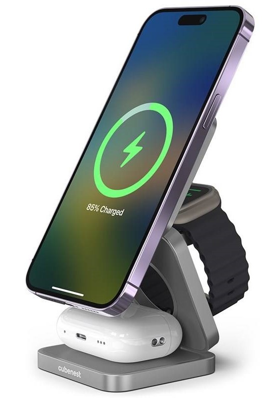 Bezdrôtová nabíjačka Cubenest S312 Pro 3v1 s MagSafe sivá